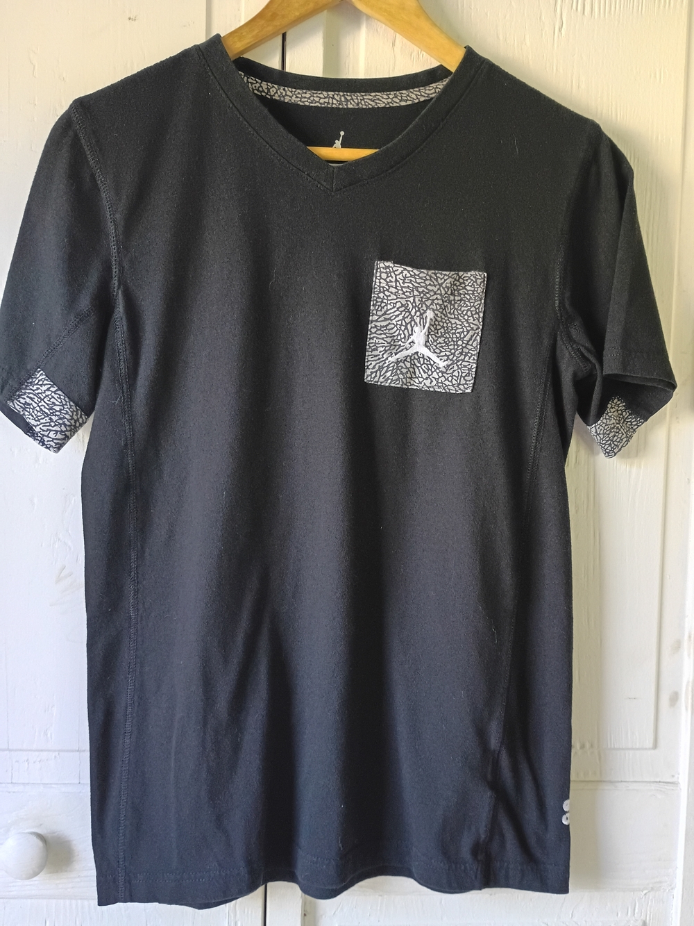 Jordan Junior Black Short Sleeve Tee with Patterned Pocket